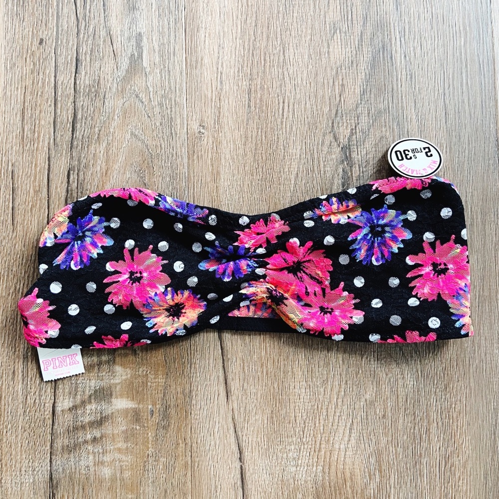 PINK Black Floral Bandeau
